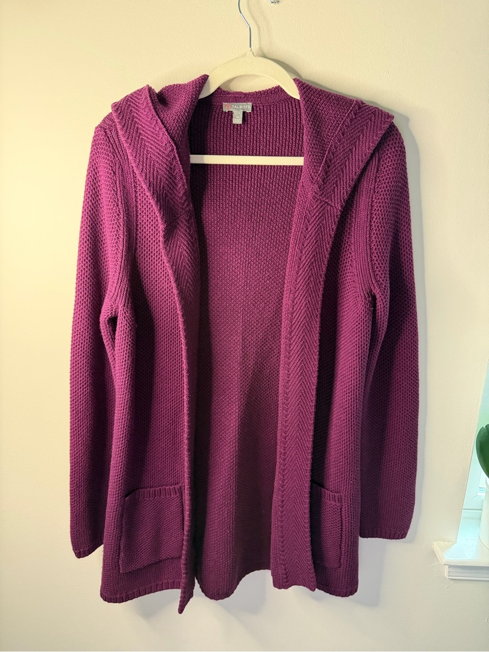 Talbots Hooded Open-Front Cardigan Sweater - Plum